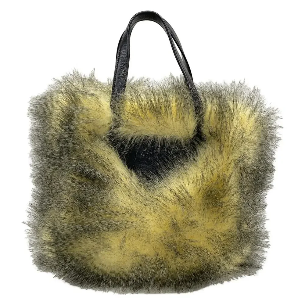 Prada Tote Bag Cream Black Fake Fur Leather - Picture 3 of 8